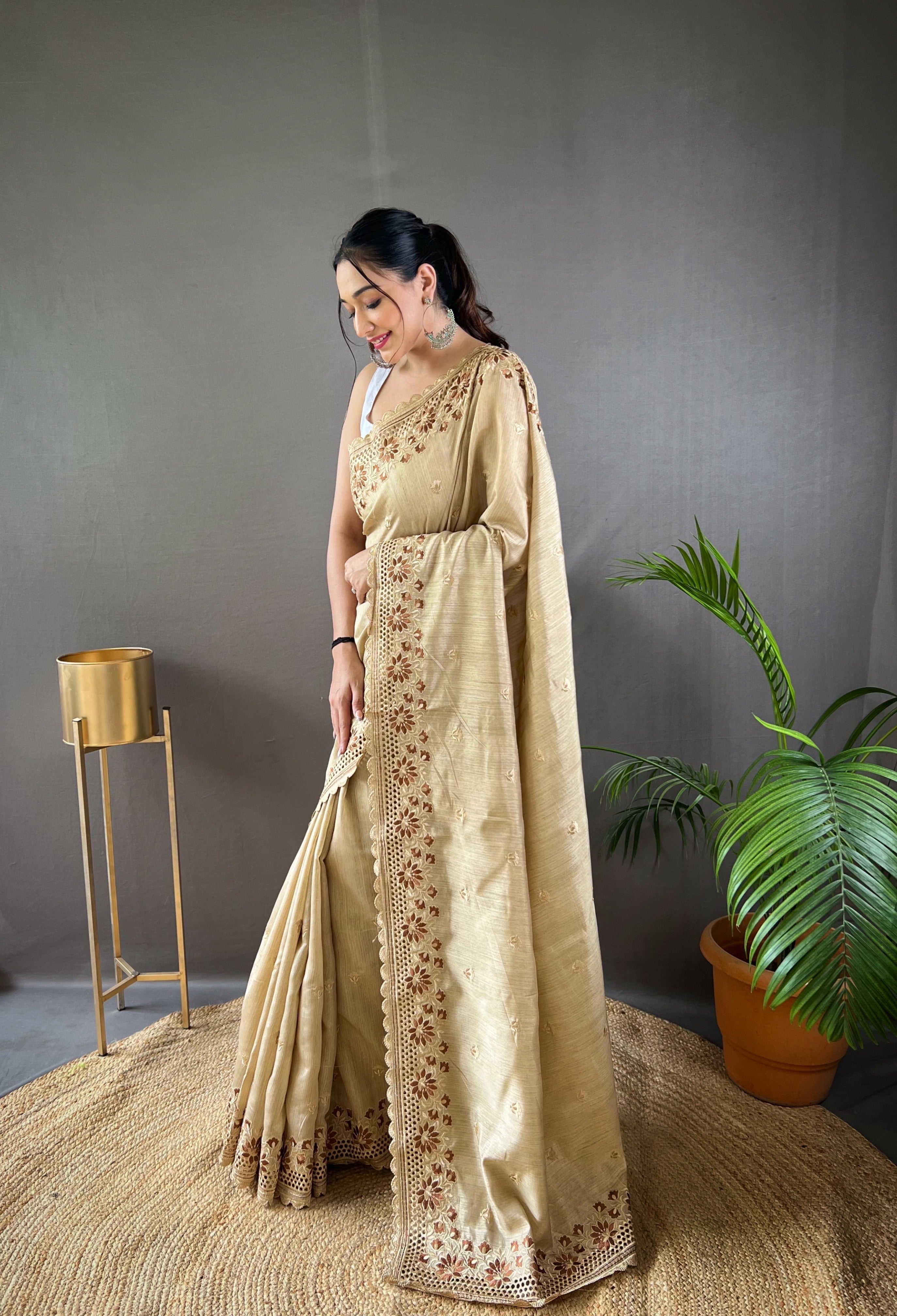 Alluring Beige Color Soft Silk Saree