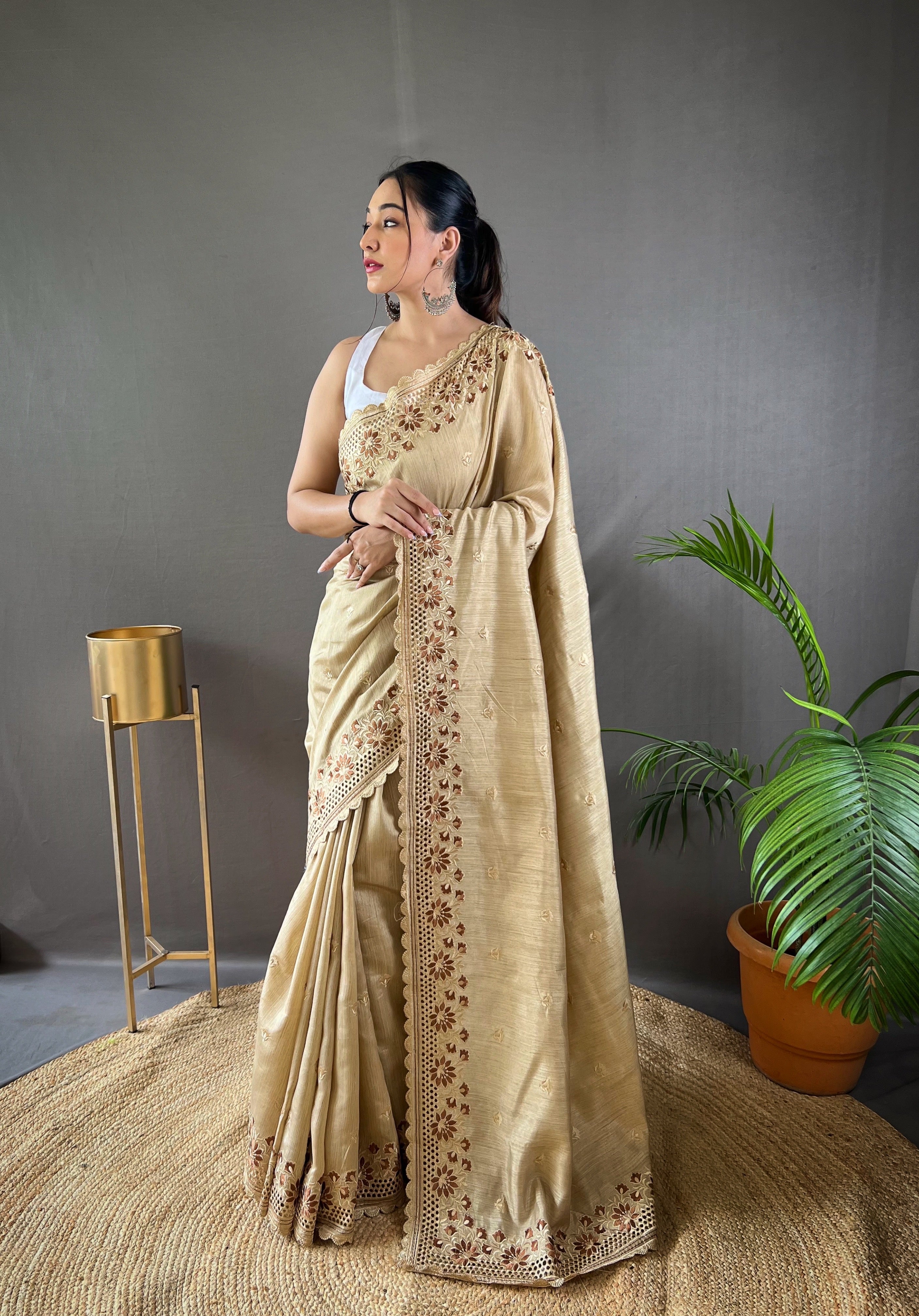 Alluring Beige Color Soft Silk Saree