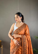 Resplendent Orange Color Soft Silk Saree