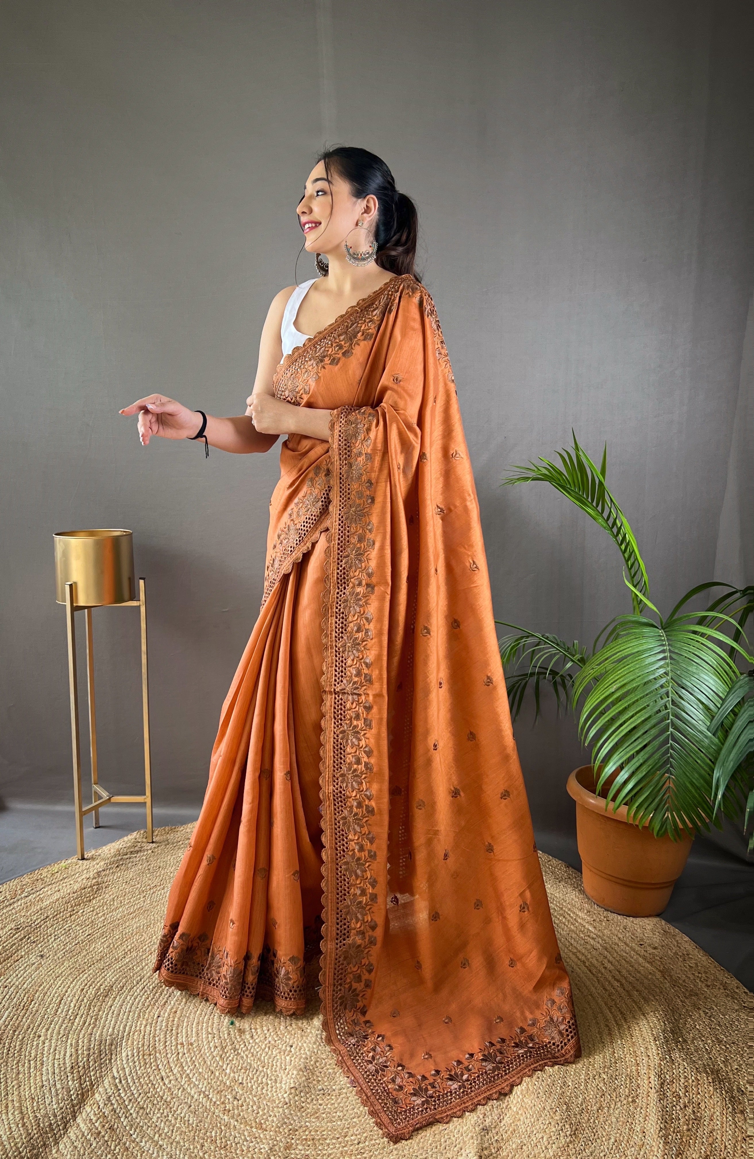 Resplendent Orange Color Soft Silk Saree