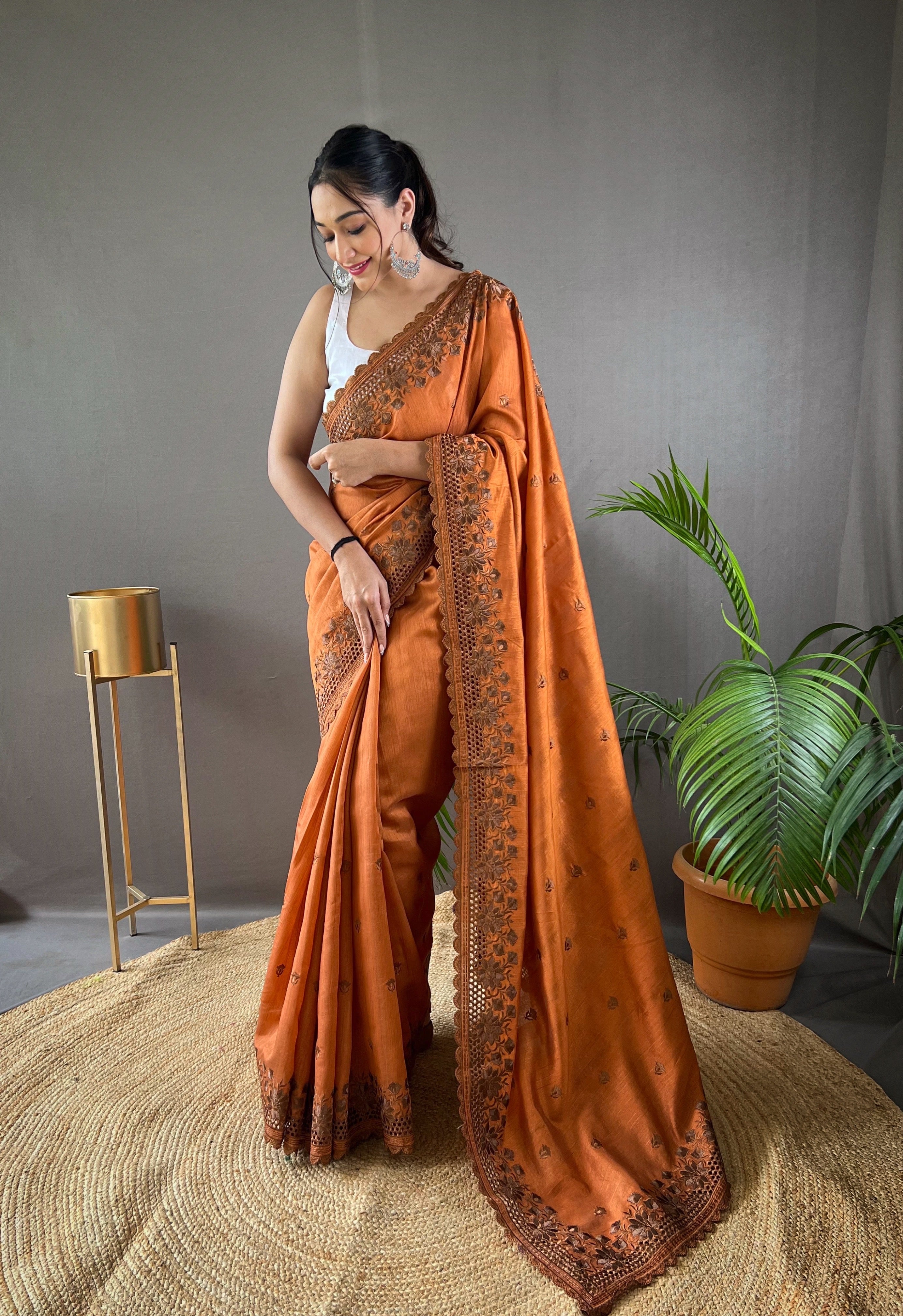 Resplendent Orange Color Soft Silk Saree