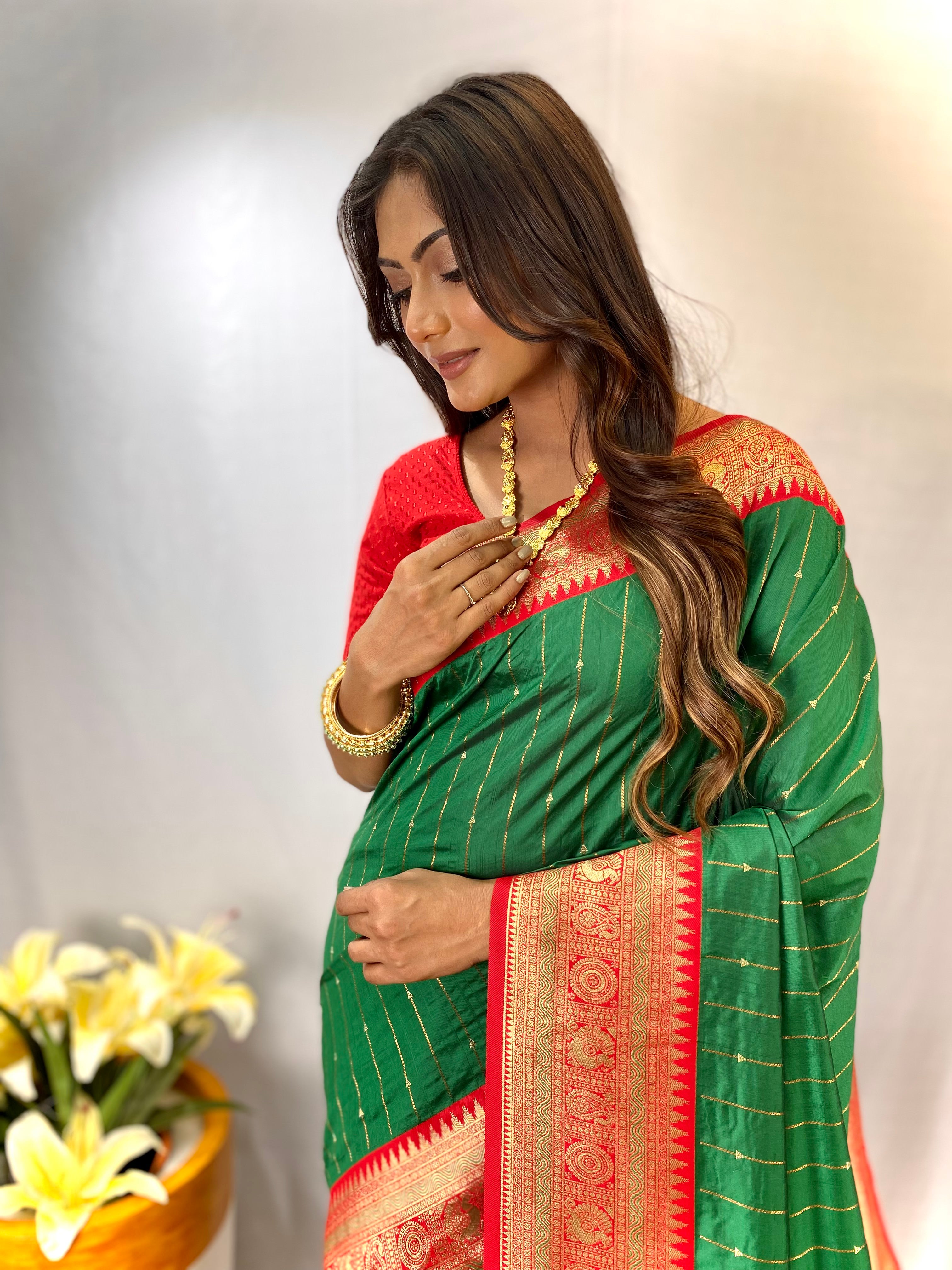 Alluring Green Color Paithani Silk Saree with Kanchipuram Touch