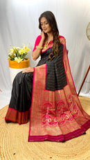 Resplendent Black Color Paithani Silk Saree with Kanchipuram Touch