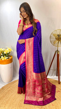 Luxurious Blue Color Paithani Silk Saree with Kanchipuram Touch