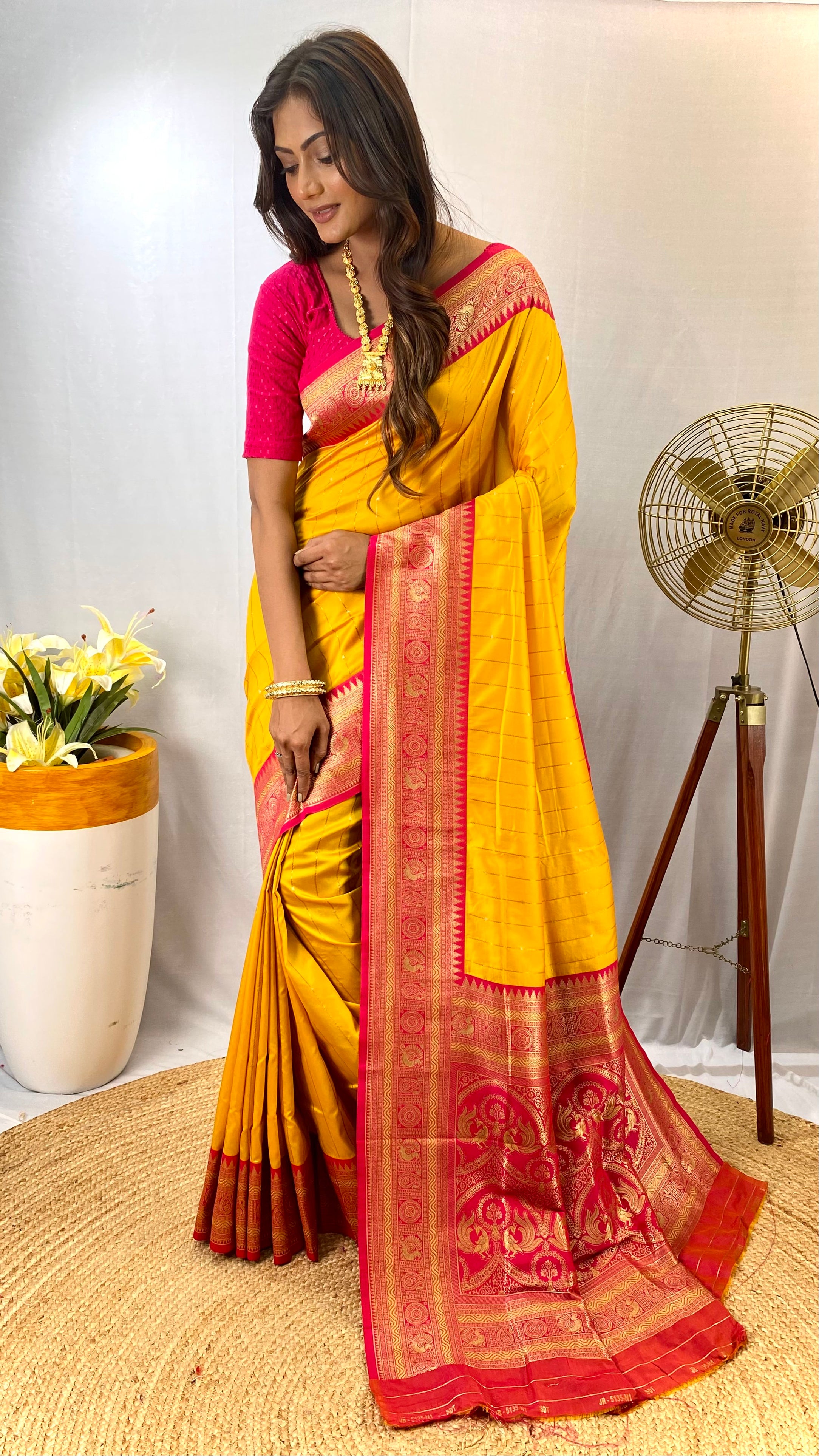 Captivating Yellow Color Paithani Silk Saree with Kanchipuram Touch