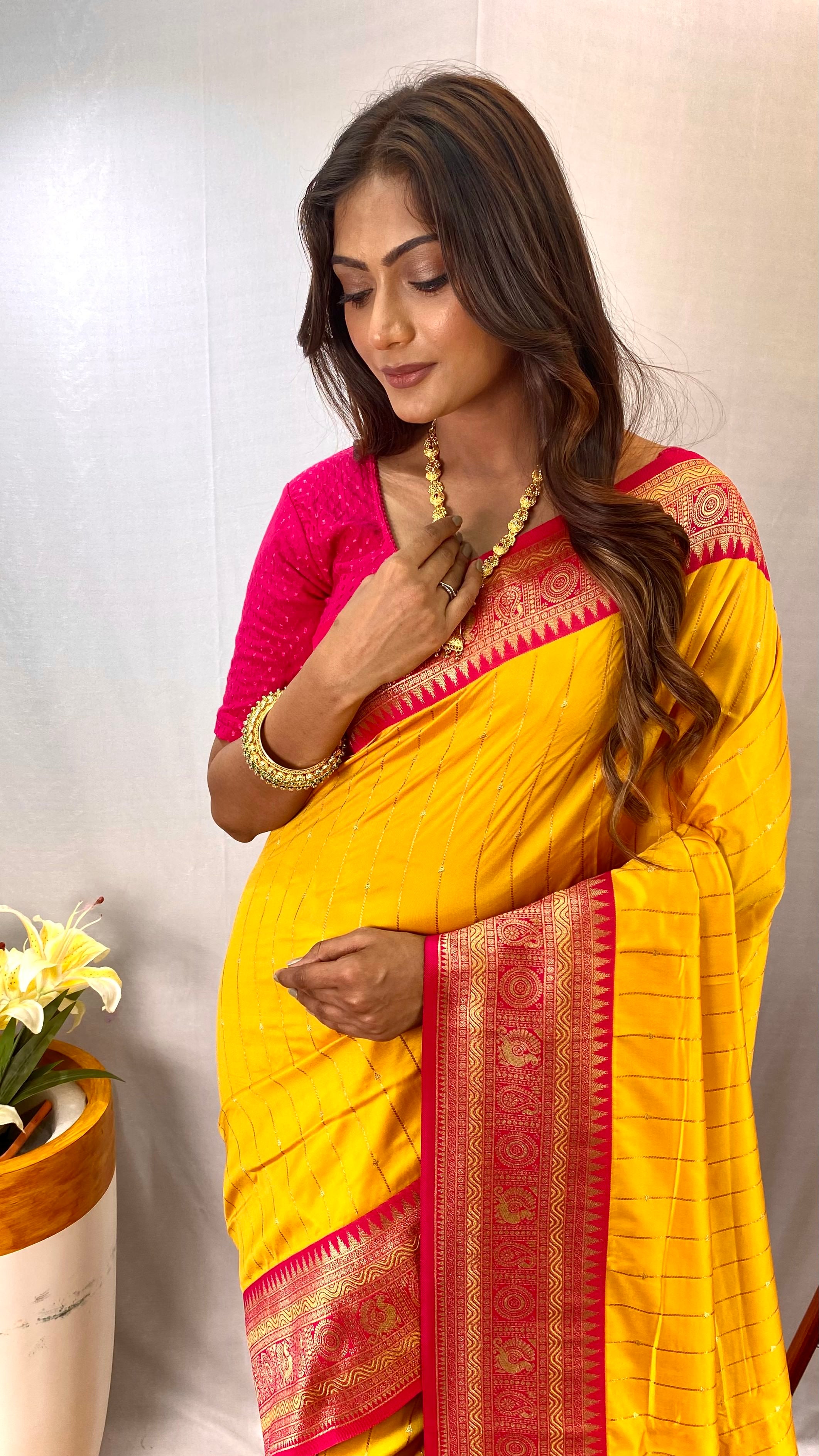 Captivating Yellow Color Paithani Silk Saree with Kanchipuram Touch