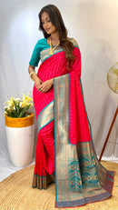 Gorgeous Red Color Paithani Silk Saree with Kanchipuram Touch