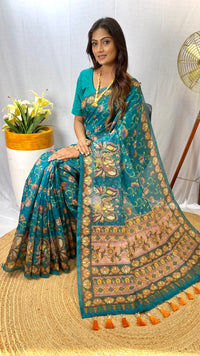 Glamorous Aqua Green Color Chanderi Cotton Saree