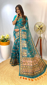 Glamorous Aqua Green Color Chanderi Cotton Saree