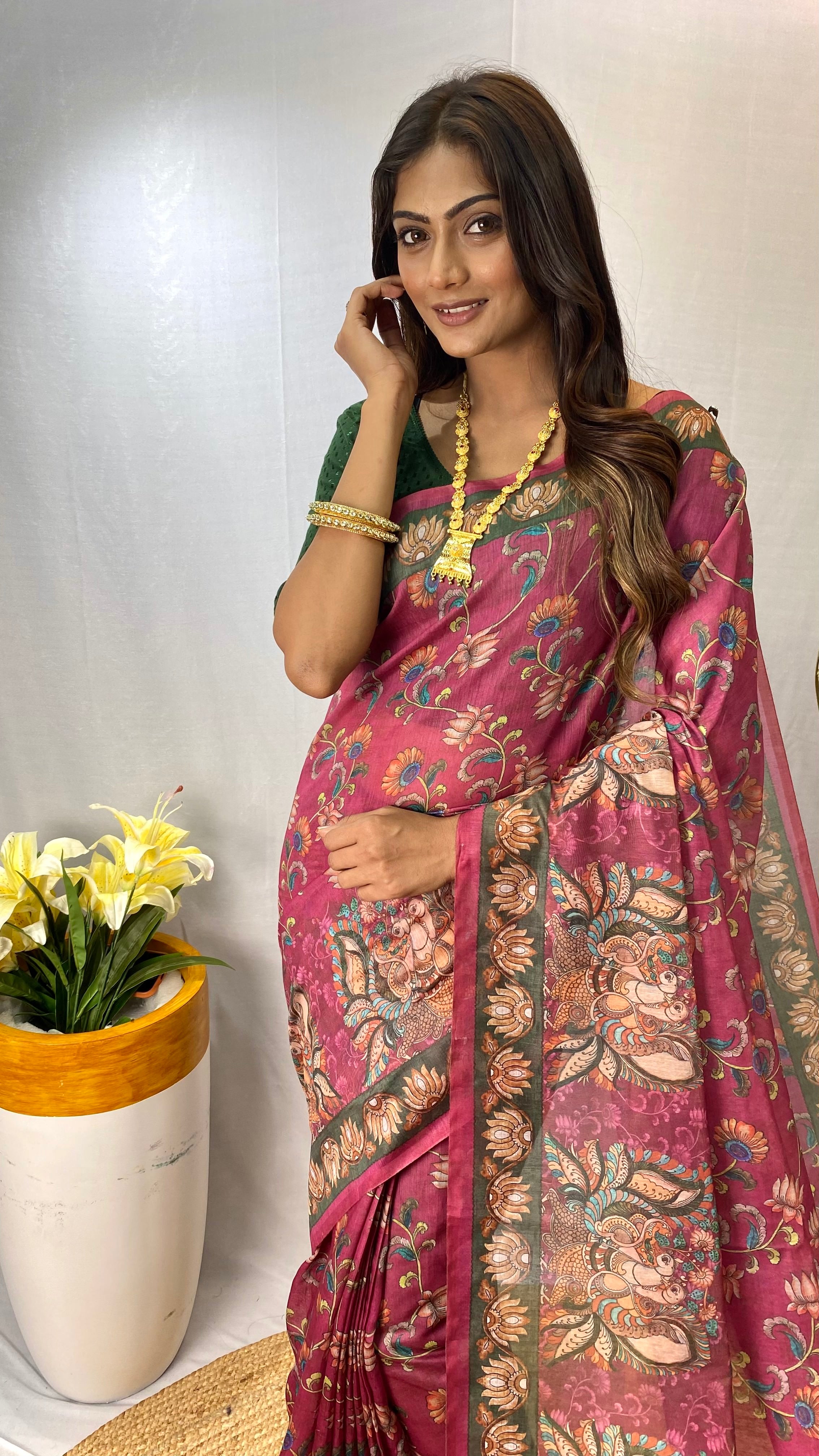 Alluring Wine Color Chanderi Cotton Saree