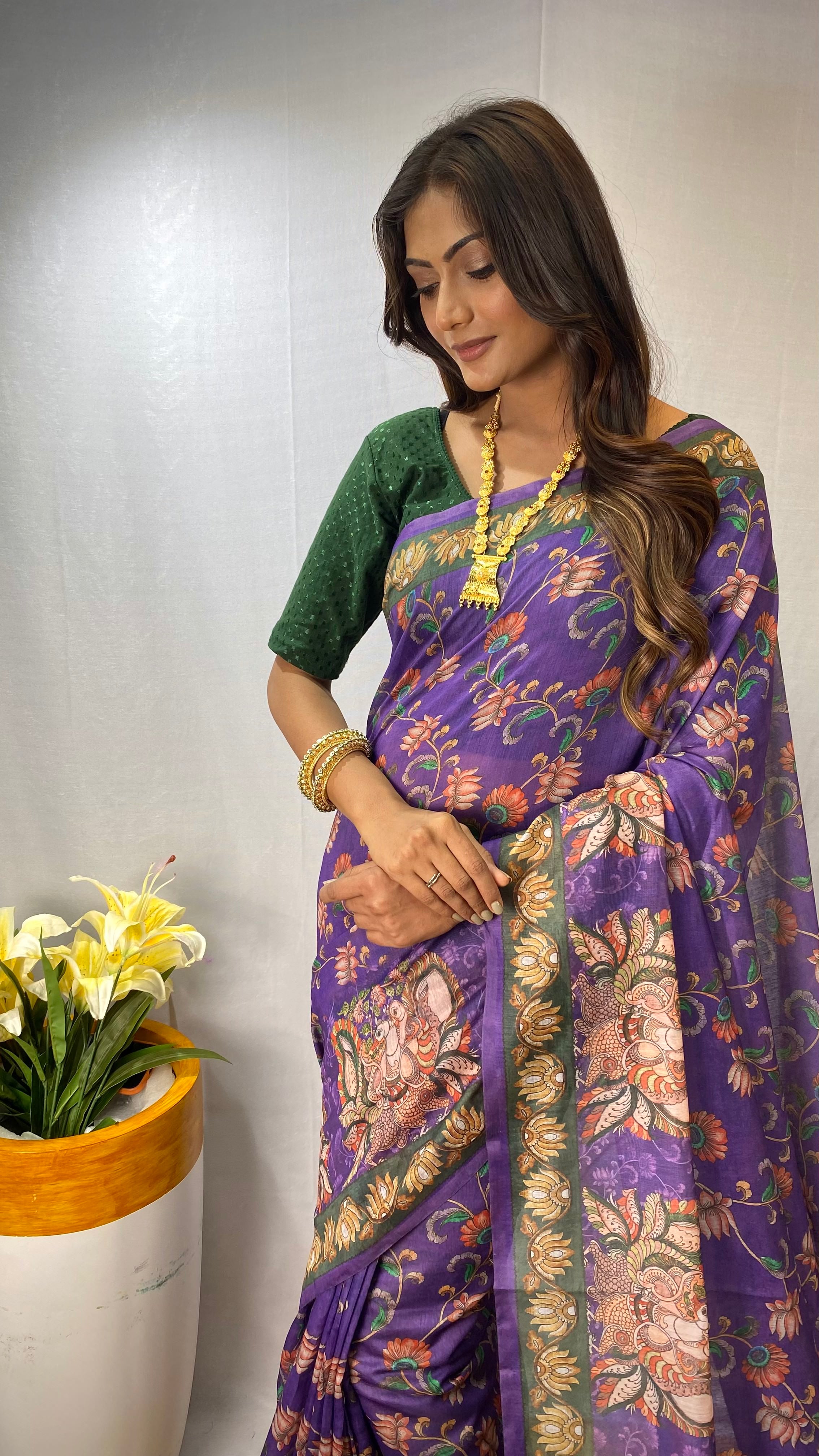 Majestic Purple Color Chanderi Cotton Saree