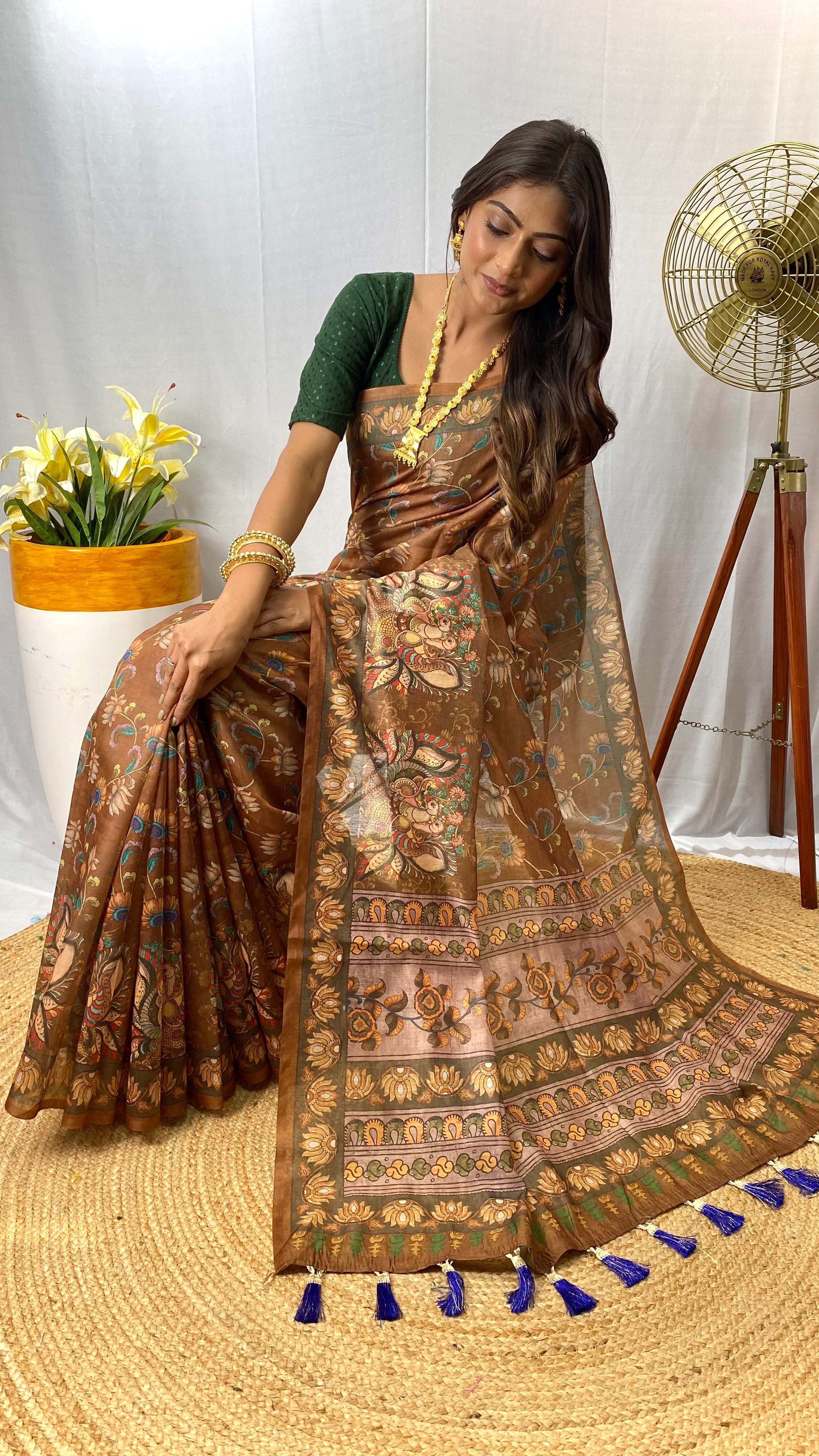 Resplendent Brown Color Chanderi Cotton Saree