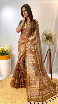 Resplendent Brown Color Chanderi Cotton Saree