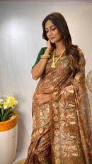 Resplendent Brown Color Chanderi Cotton Saree