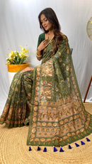 Captivating Green Color Chanderi Cotton Saree