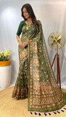 Captivating Green Color Chanderi Cotton Saree