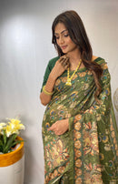 Captivating Green Color Chanderi Cotton Saree