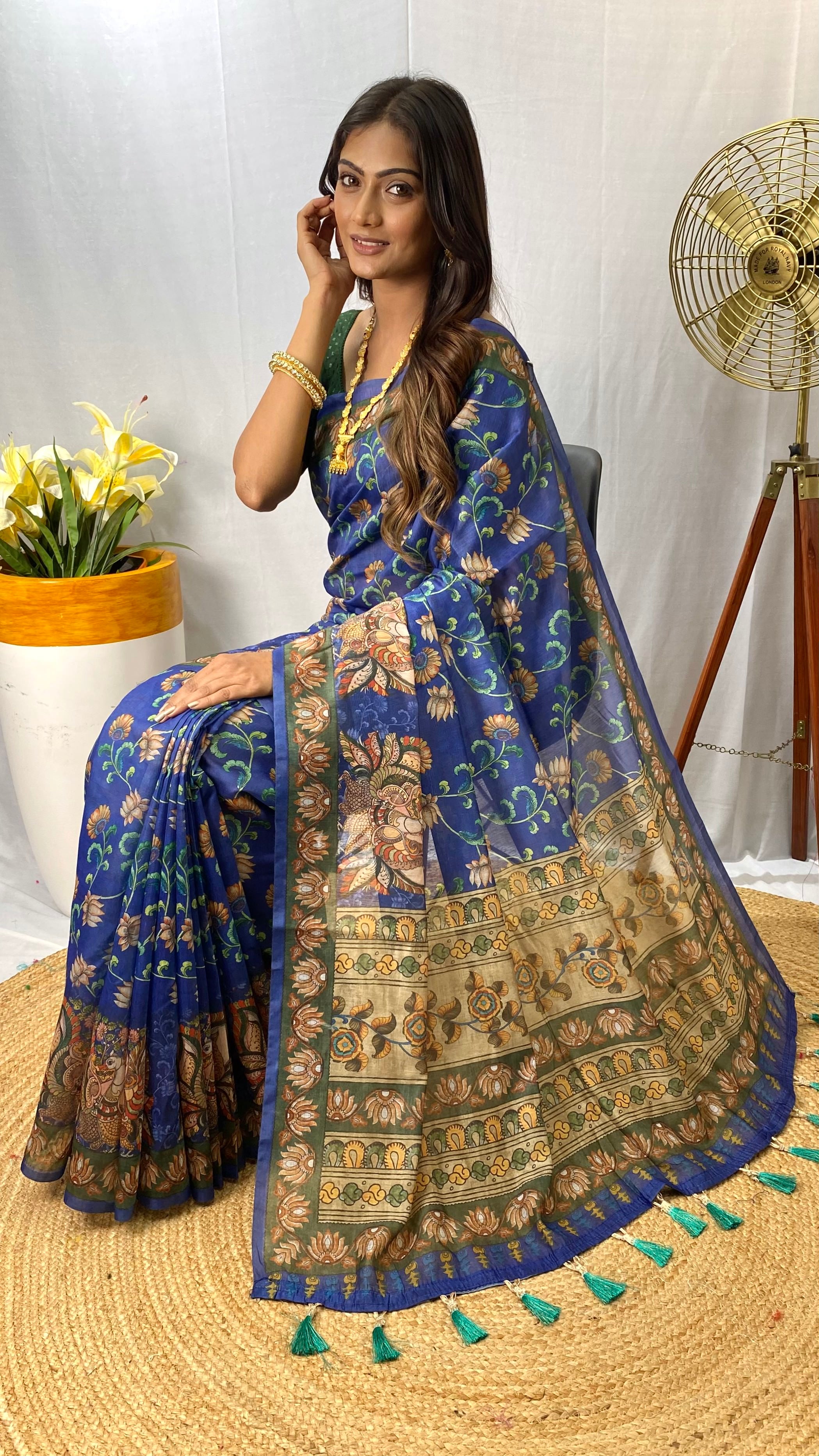 Radiant Blue Color Chanderi Cotton Saree