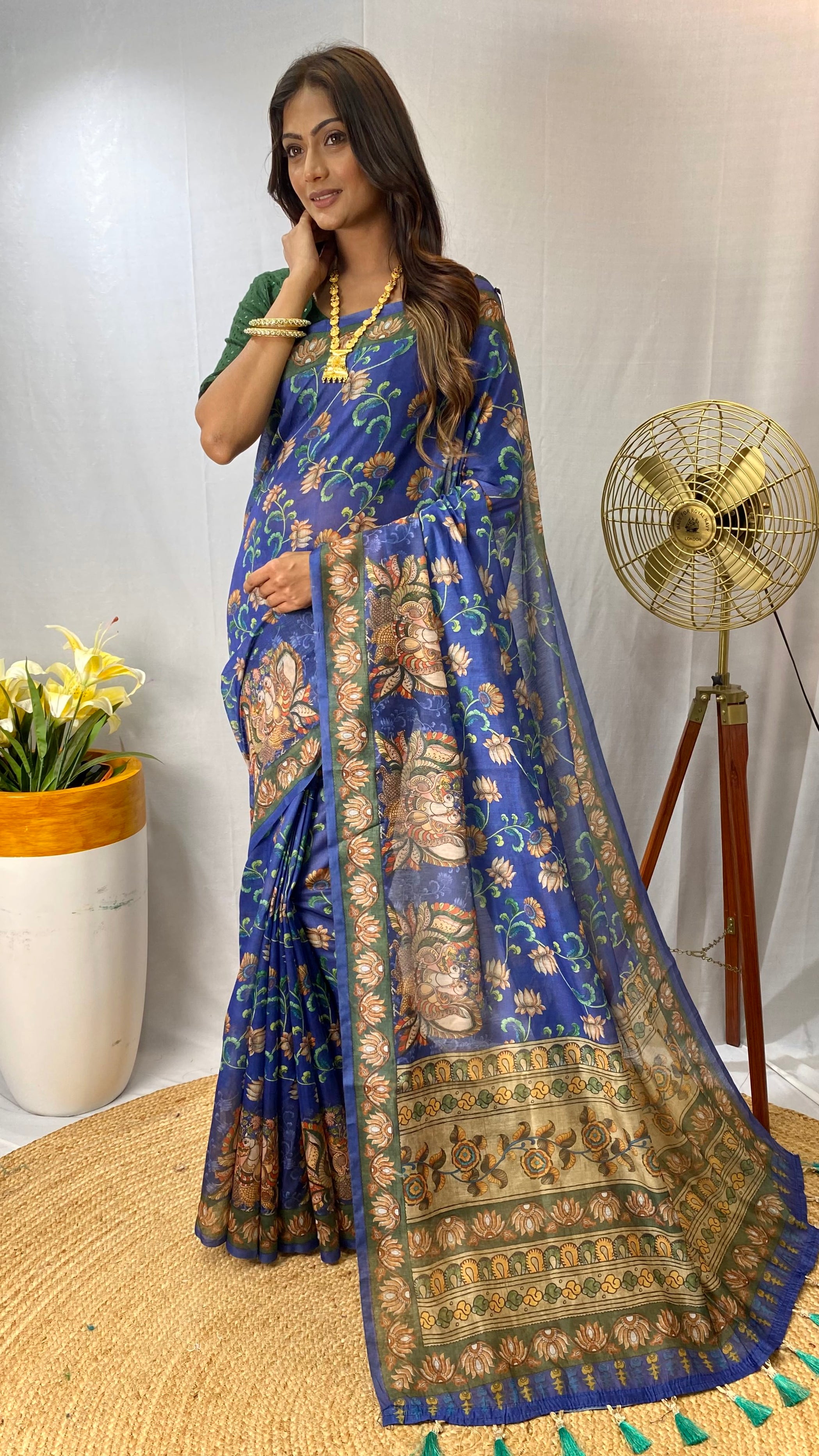 Radiant Blue Color Chanderi Cotton Saree