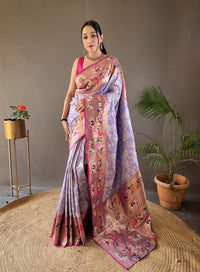 Ornate Lavender Color Silk Saree with Paithani & Patola Blend