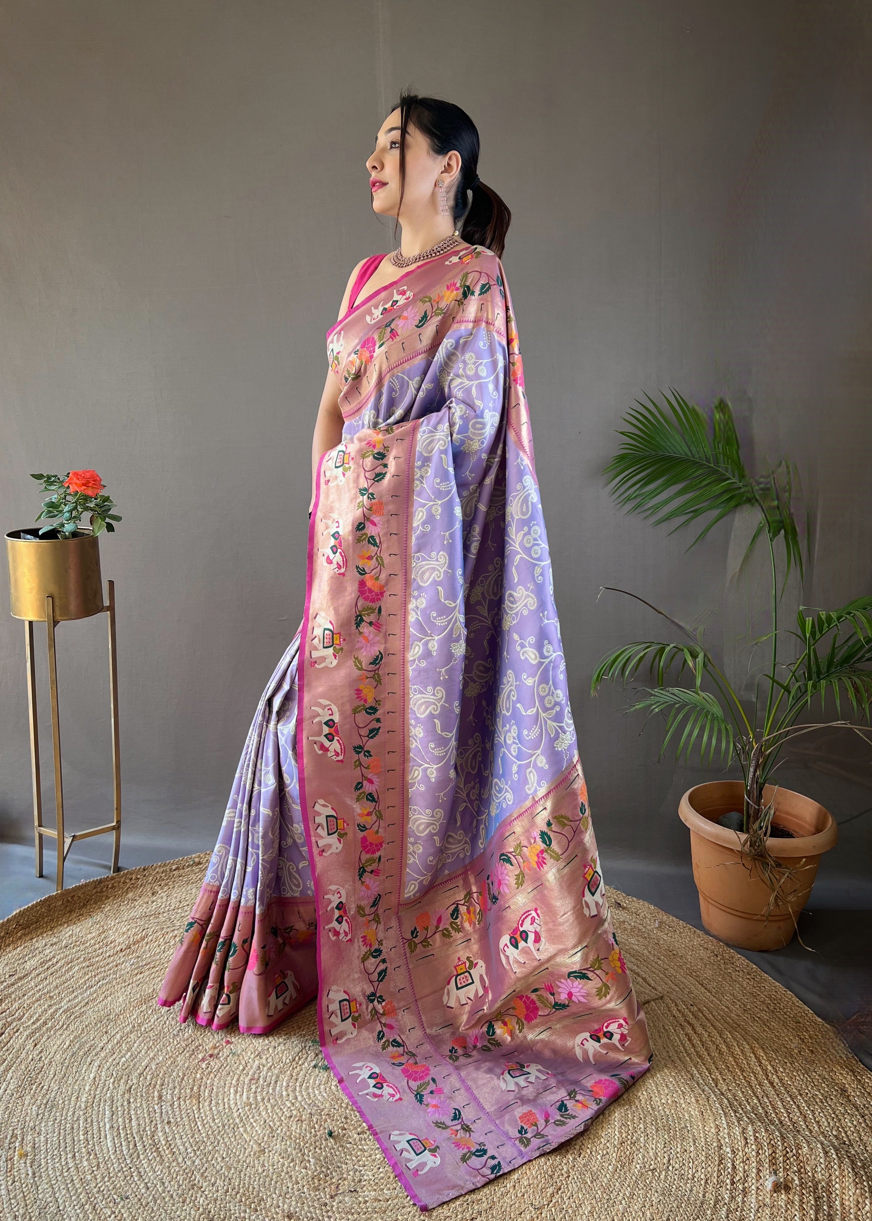 Ornate Lavender Color Silk Saree with Paithani & Patola Blend