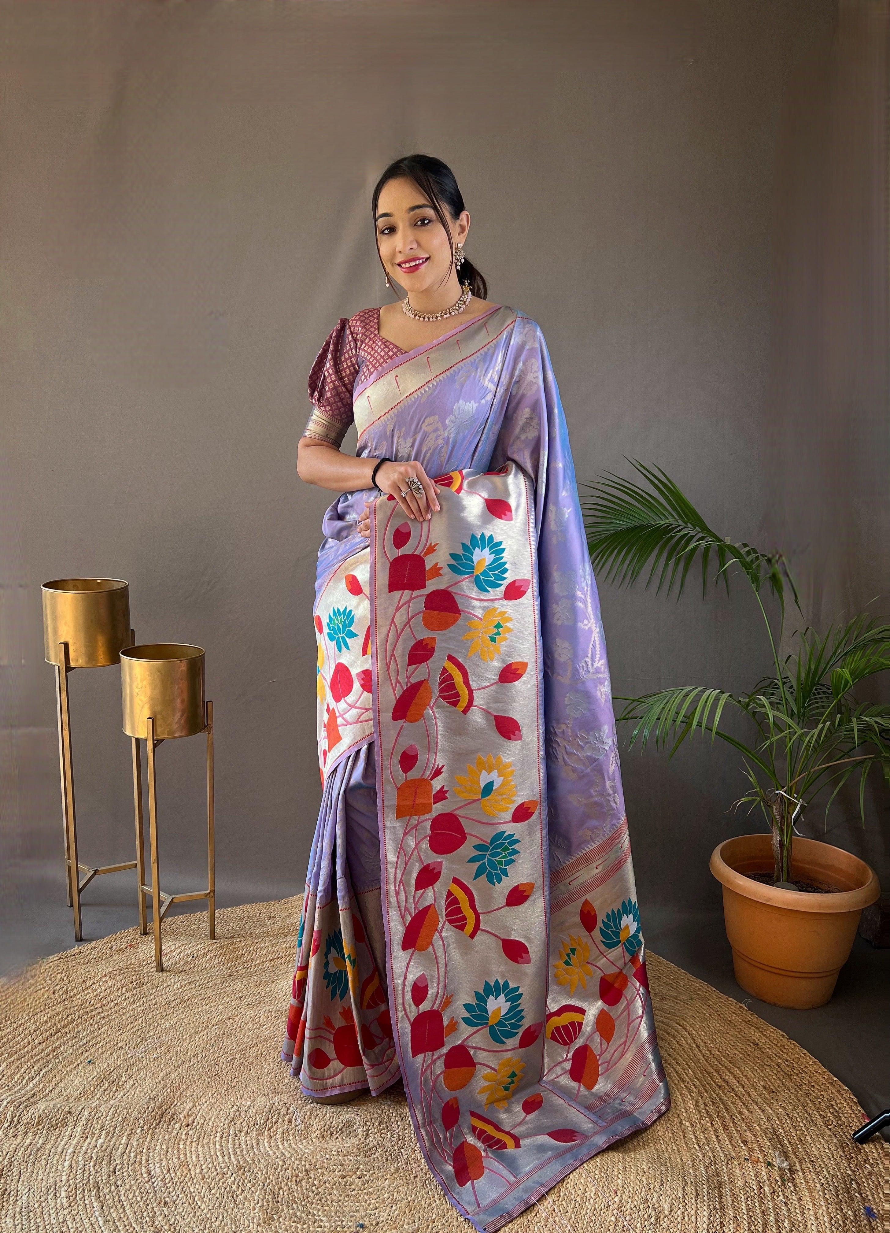 Graceful Lavender Color Paithani Silk Saree