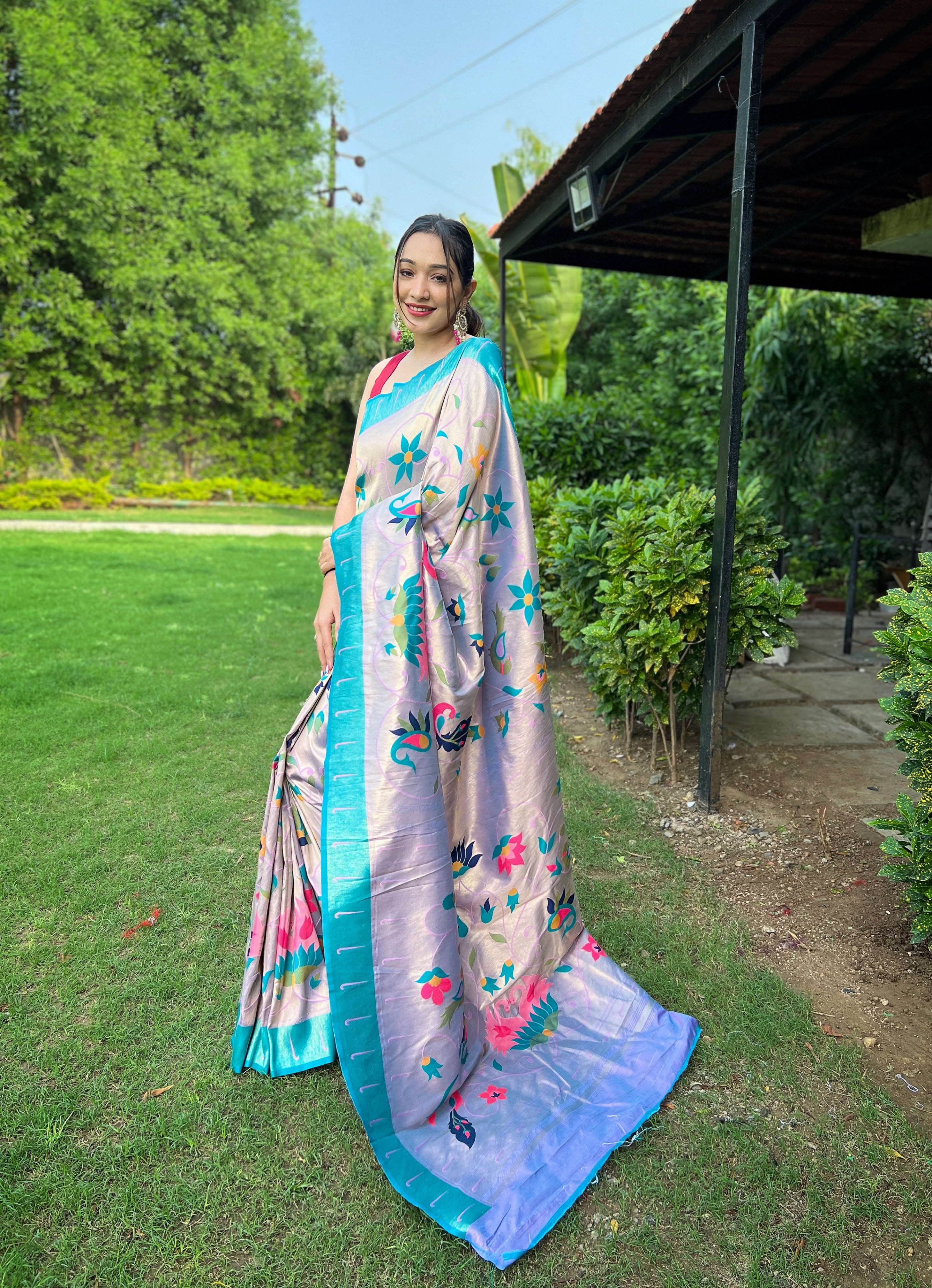 Gorgeous Lavender Color Paithani Silk Saree