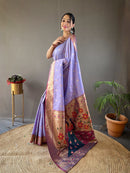 Luminescent Lavender Color Paithani Silk Saree with Rich Peacock Design on Pallu