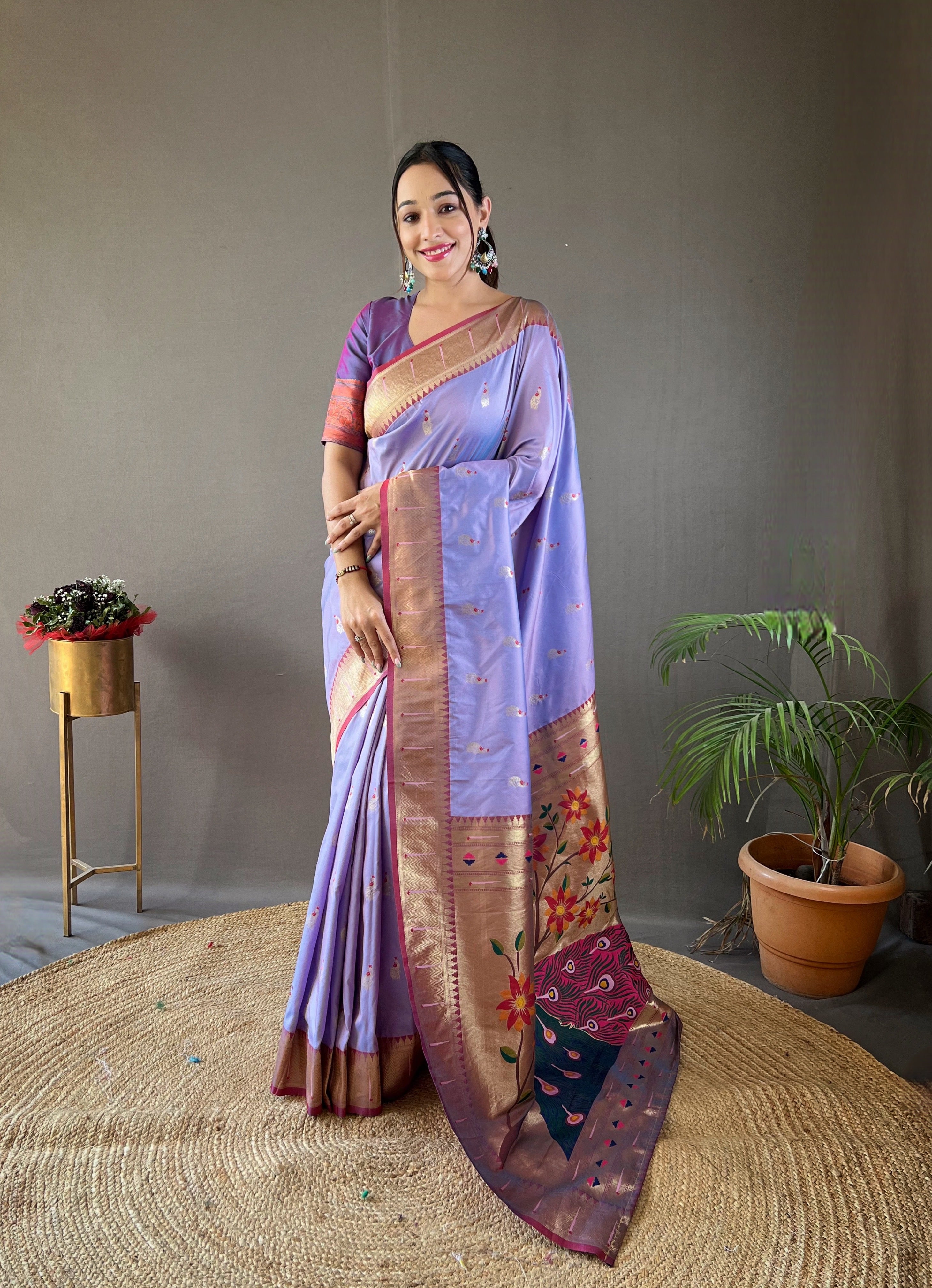 Luminescent Lavender Color Paithani Silk Saree with Rich Peacock Design on Pallu