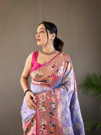 Ornate Lavender Color Silk Saree with Paithani & Patola Blend