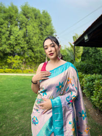 Gorgeous Lavender Color Paithani Silk Saree