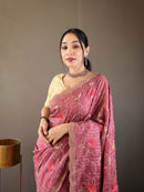 Blissful Wine Color Tussar Silk Saree with Floral Embroidery Work