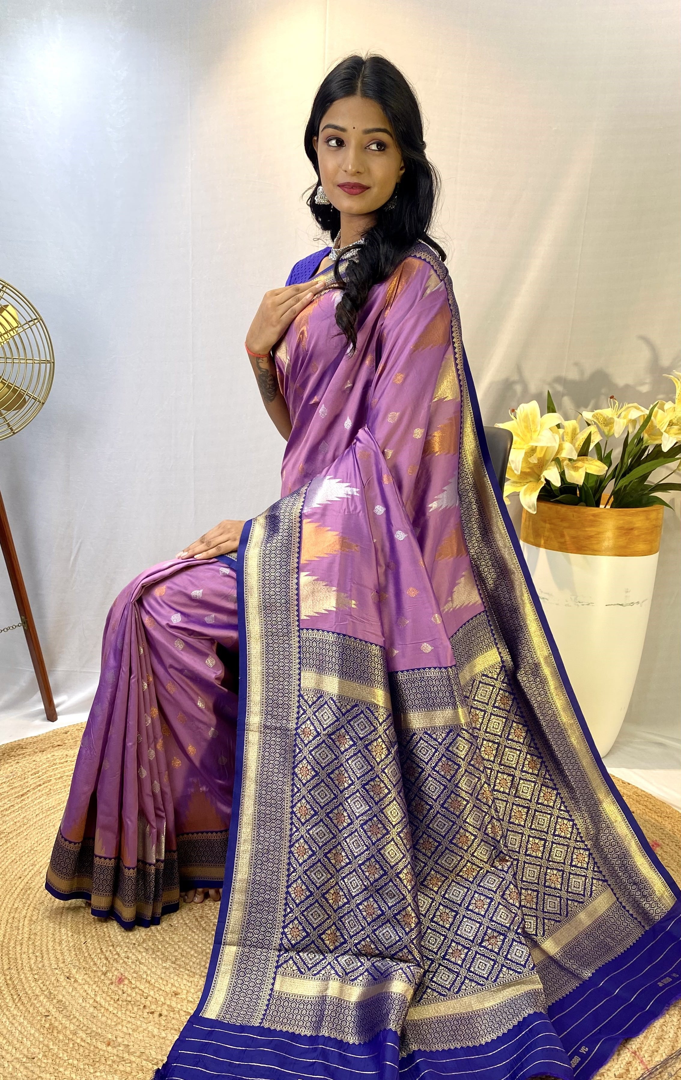 Exotic Lavender Color Kanchipuram Semi Silk Saree