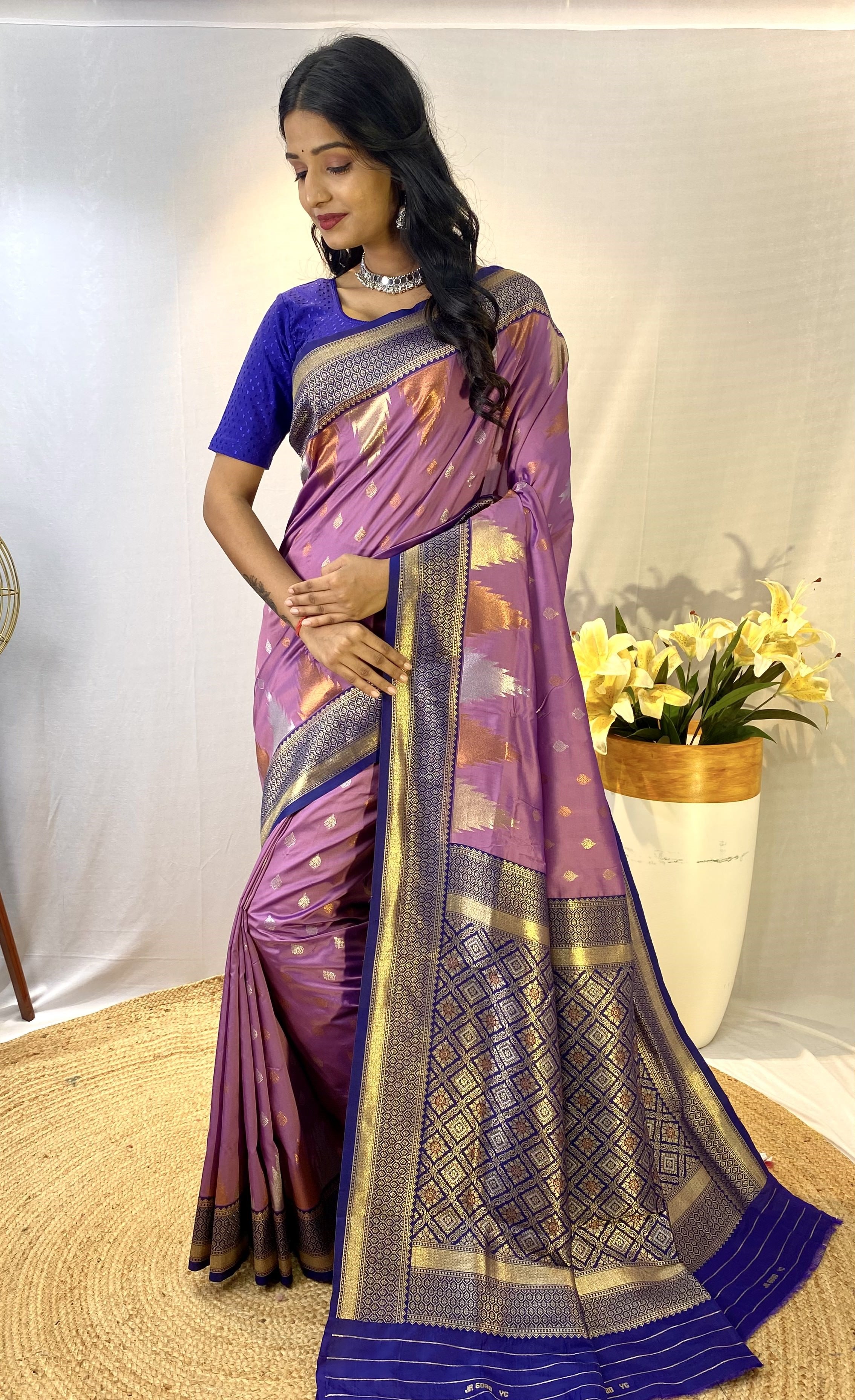 Exotic Lavender Color Kanchipuram Semi Silk Saree