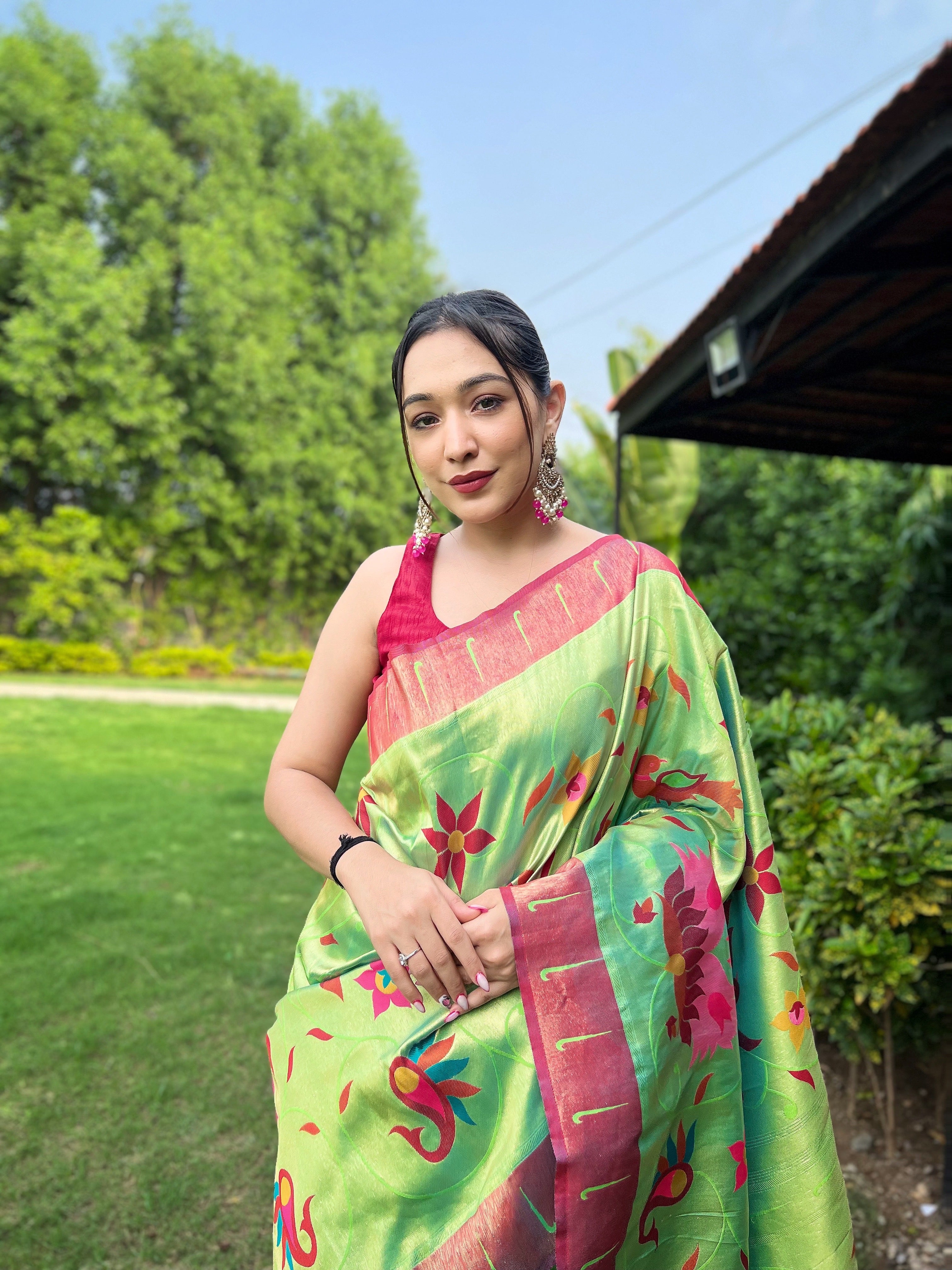 Mesmerizing Light Green Color Paithani Silk Saree