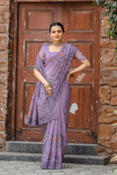 Mystical Lavender Color Chiffon Saree with Zari & Embroidery Work