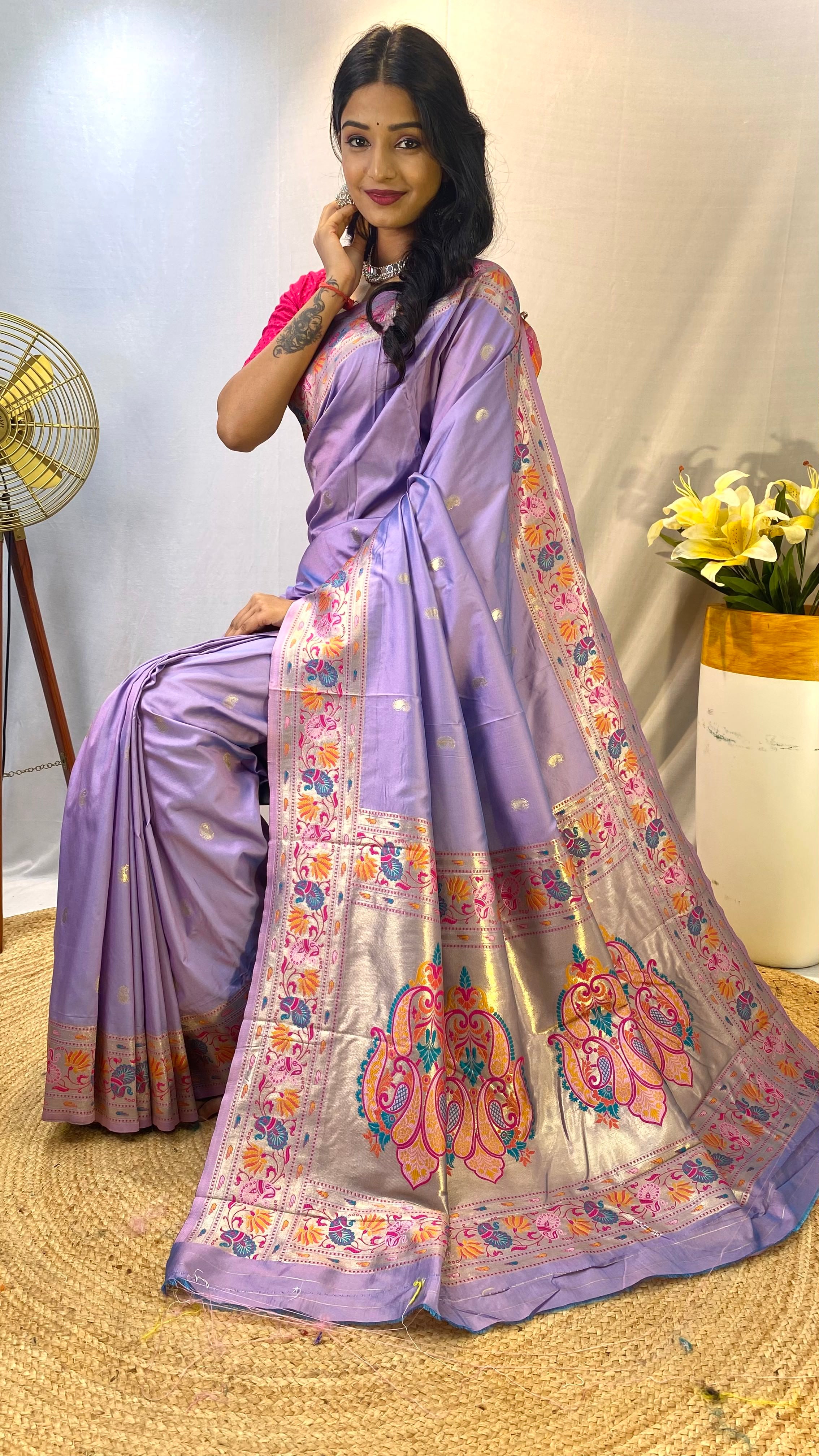 Splendorous Lavender Color Paithani Silk Saree with Meenakari Weaving Work