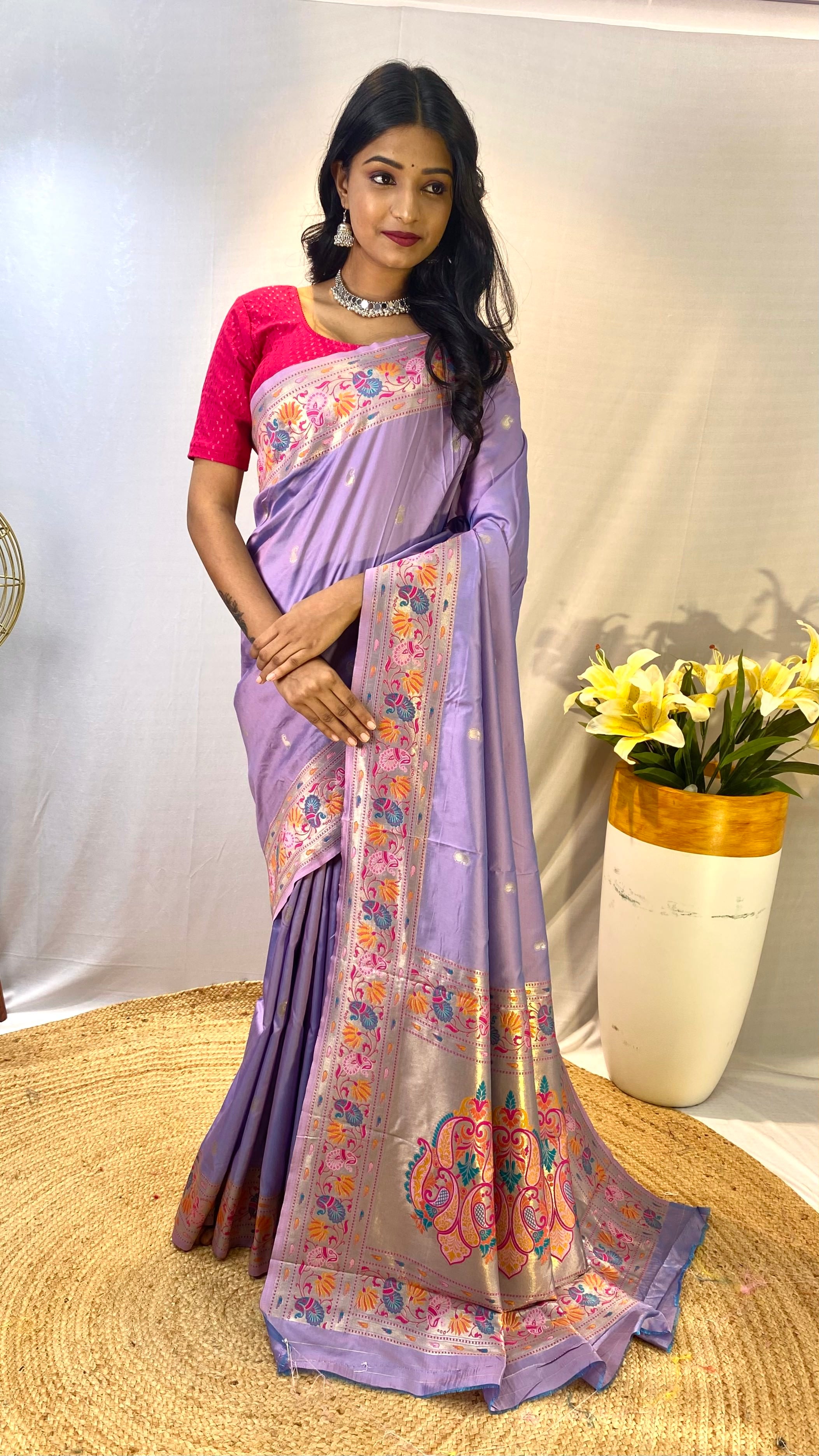 Splendorous Lavender Color Paithani Silk Saree with Meenakari Weaving Work