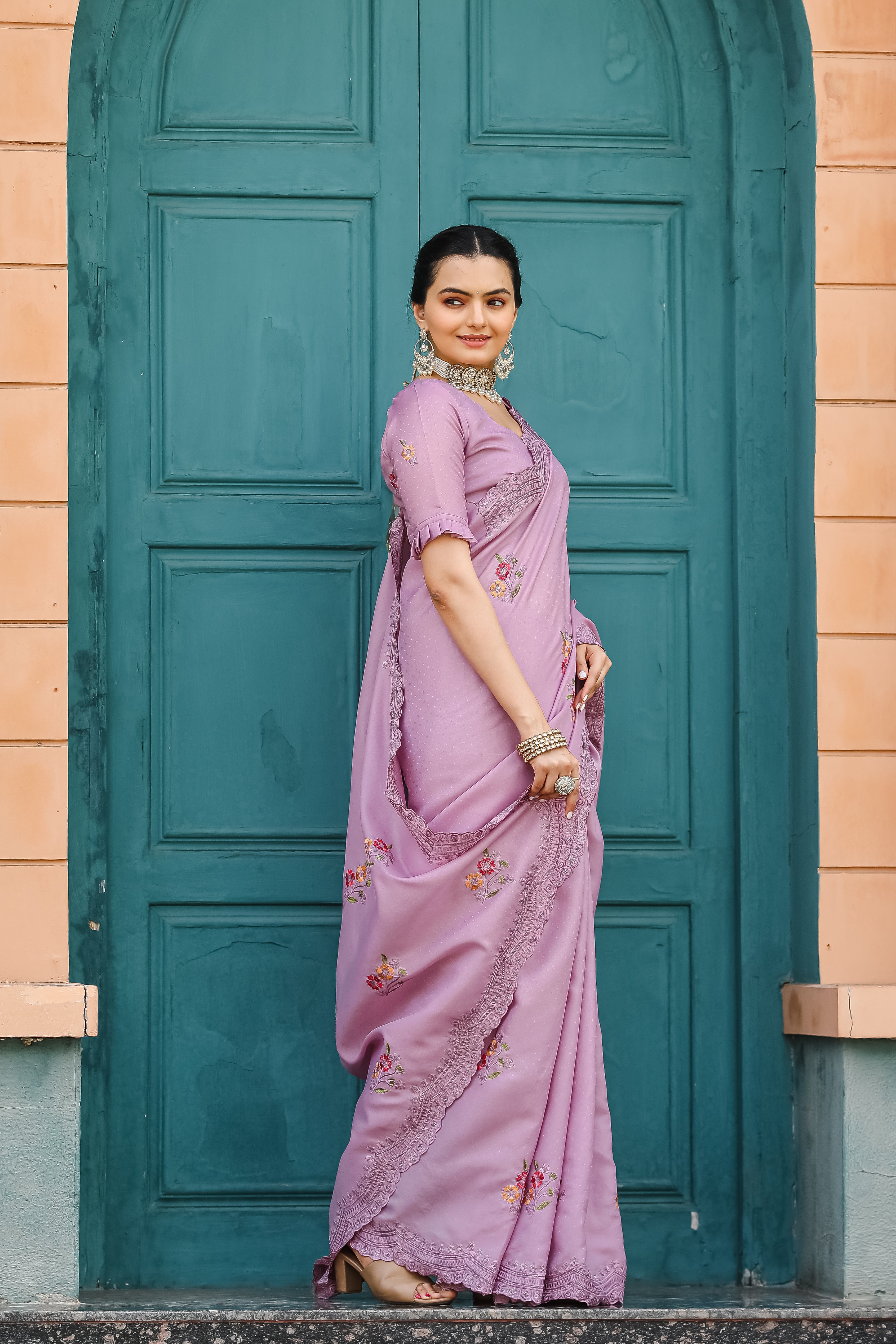 Winsome Lavender Color Tussar Cotton Saree