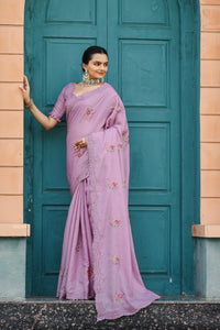 Winsome Lavender Color Tussar Cotton Saree