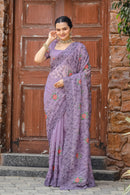 Mystical Lavender Color Chiffon Saree with Zari & Embroidery Work