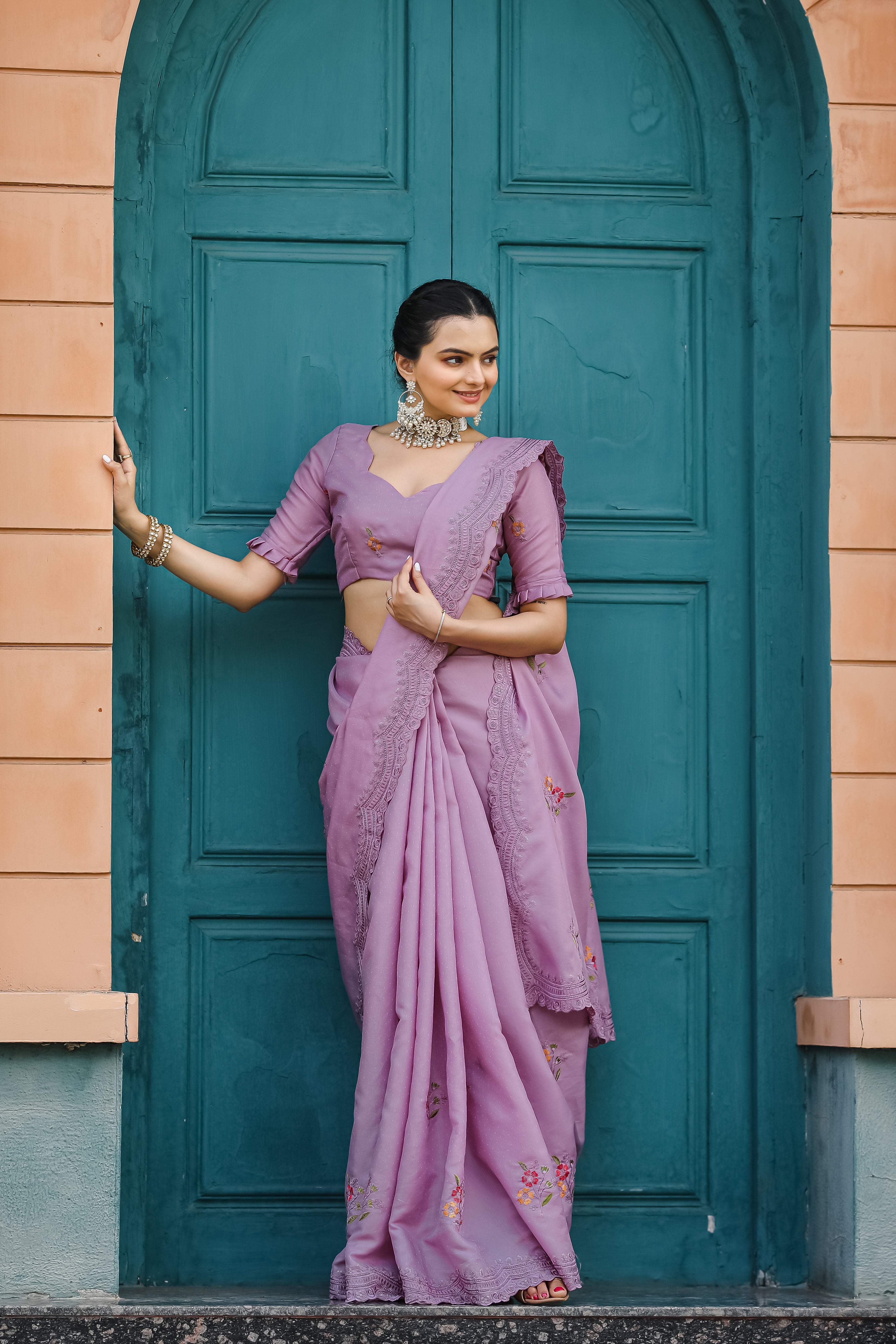 Winsome Lavender Color Tussar Cotton Saree