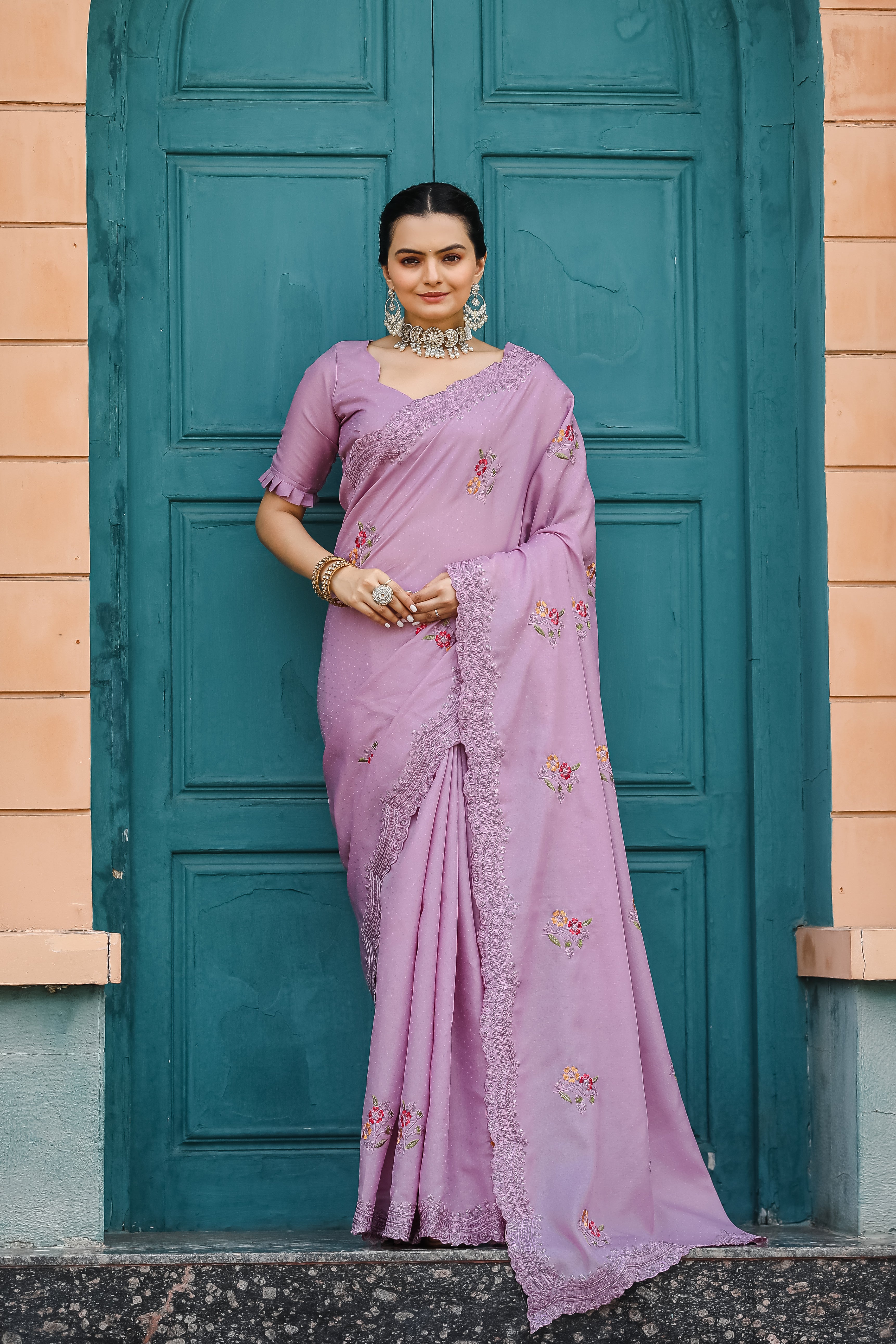 Winsome Lavender Color Tussar Cotton Saree