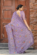 Mystical Lavender Color Chiffon Saree with Zari & Embroidery Work