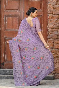 Mystical Lavender Color Chiffon Saree with Zari & Embroidery Work