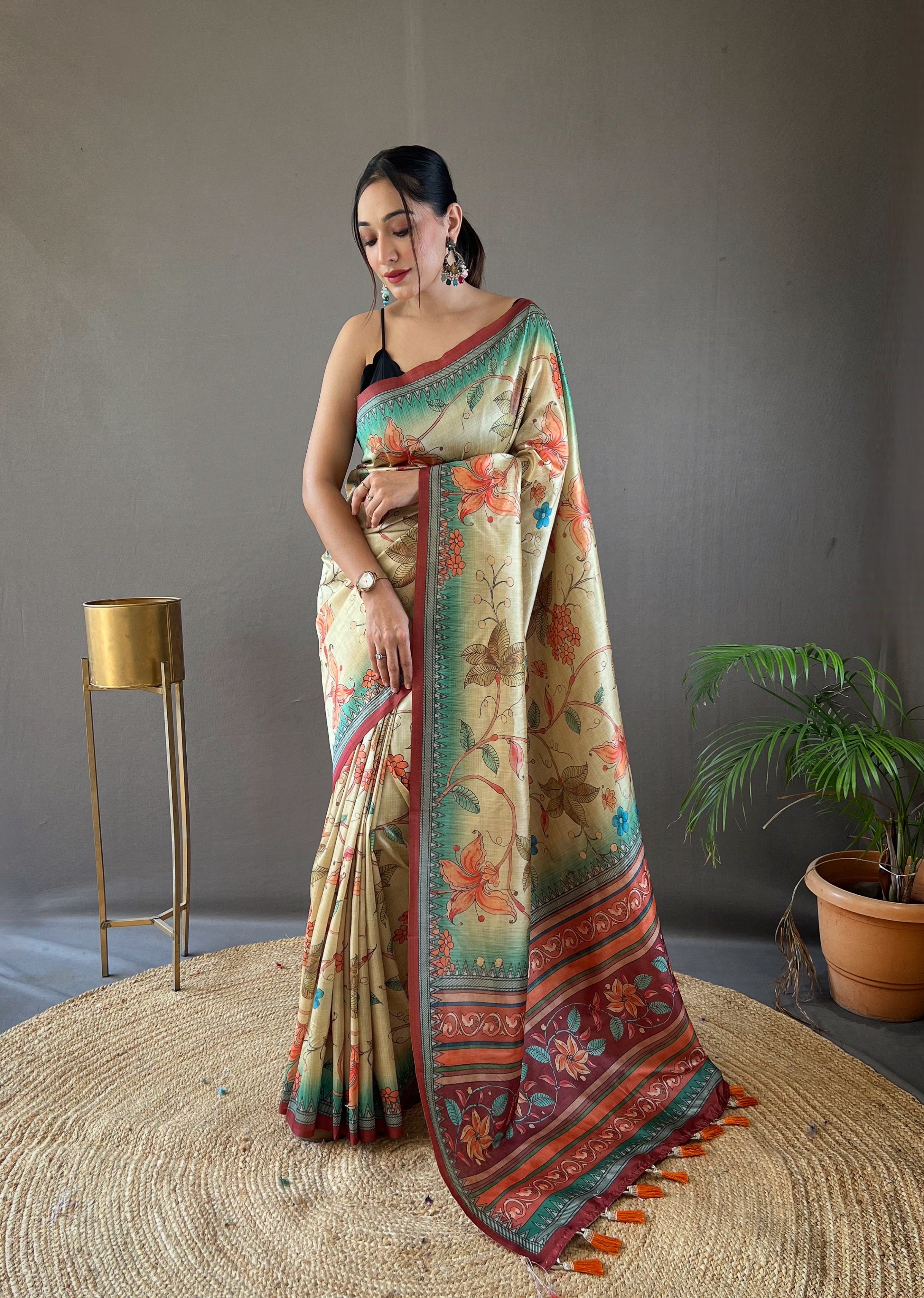 Splendorous Multi Color Semi Silk Saree with Digital Printed Kalamkari Designs