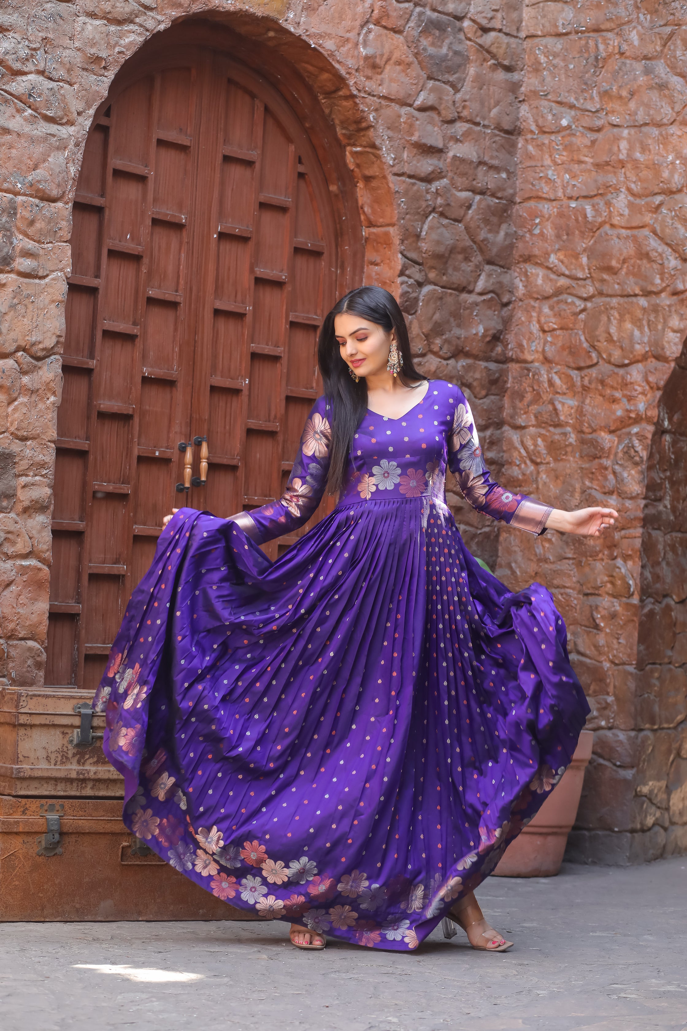 Euphoric Violet Color Banarasi Silk Gown