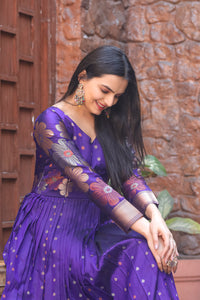 Euphoric Violet Color Banarasi Silk Gown