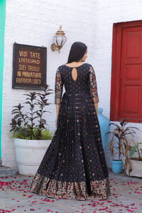 Exquisite Black Color Banarasi Silk Gown