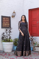 Exquisite Black Color Banarasi Silk Gown